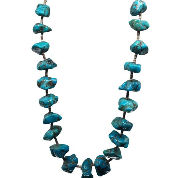 Genuine Turquoise Nugget Necklace 27” Heishi Shells Boho Tribal 4.3 Oz Southwest - Picture 6 of 10